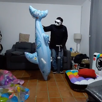 Overinflate dolphin with pump