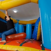 Popping balloons by nail and ride to pop in the inflatable castle!!!