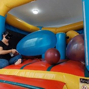 Popping balloons by nail and ride to pop in the inflatable castle!!!