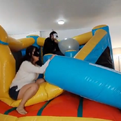 Ary and Jp play in the big inflatable castle!!!