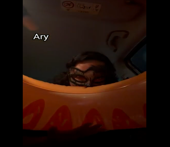 Blow and deflated inflatable in a car...