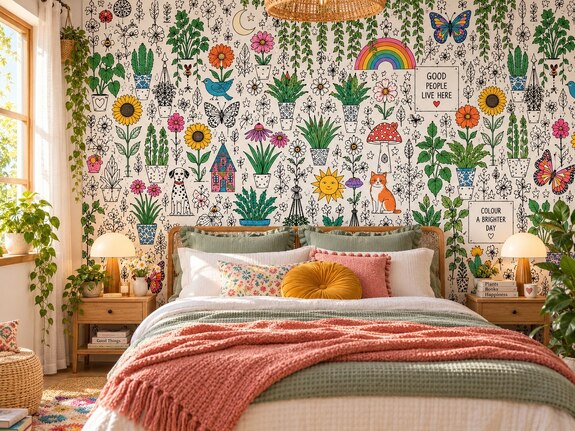 Color Your Own Botanical Wallpaper – Printable Maximalist Coloring Wall Art, Flowers, Plants & Whimsical Decor