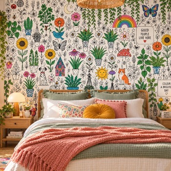 Color Your Own Botanical Wallpaper – Printable Maximalist Coloring Wall Art, Flowers, Plants & Whimsical Decor