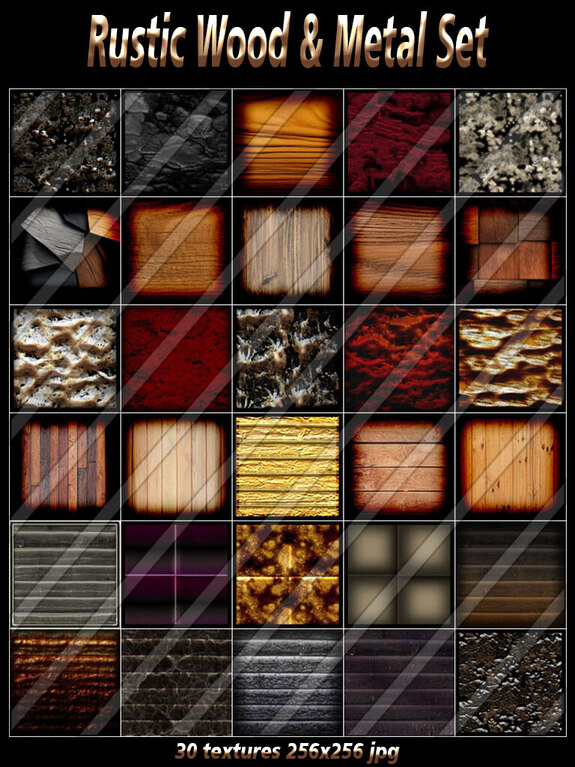 Rustic Wood & Metal Set 30 textures new pack for imvu creators